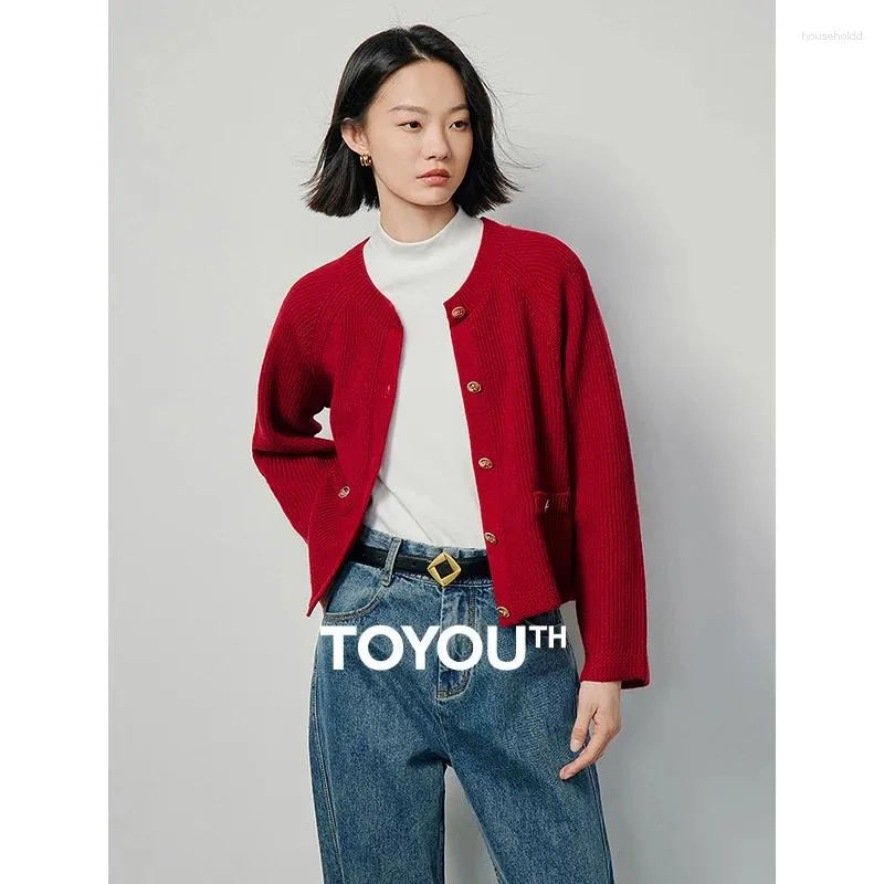 Tricots pour femmes Toyouth Femmes Tricots Cardigan 2024 Printemps O Cou Bouton Fermé Couleur Unie Casual Pull Rouge Hauts Comme Cadeau