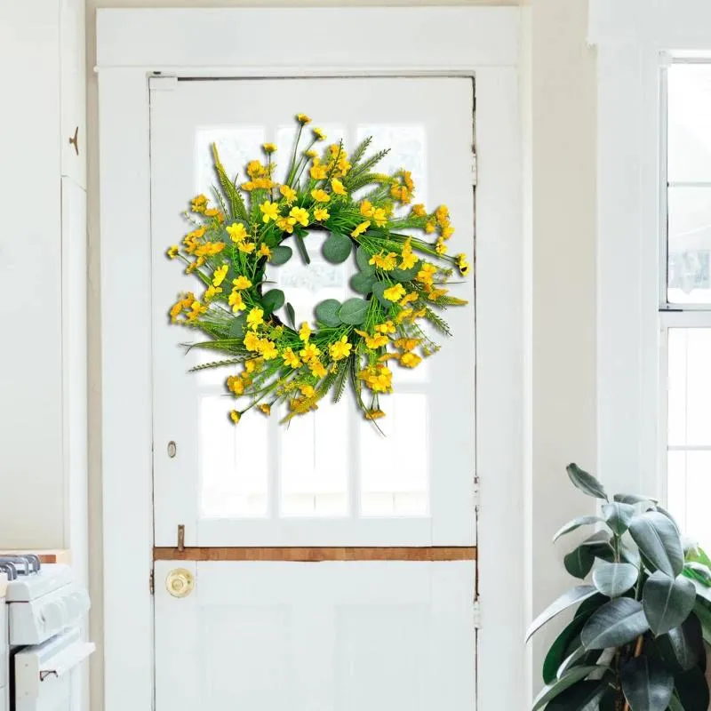 Dekorativa blommor Daisy Flower Wreath Artificial Summer Forn Door Spring Hanging Prydnad för veranda inomhus trädgård vägg bondgård