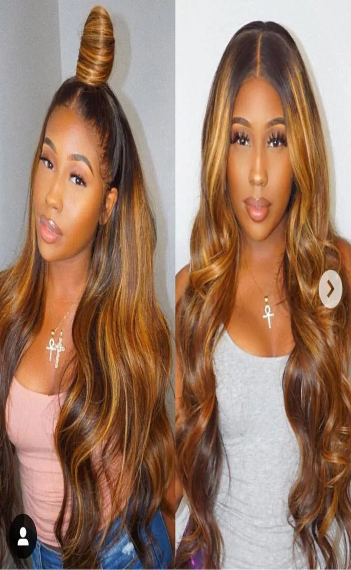 427 Ombre Hightlight Blonde Brazilian Remy Human Hair Lace Front Wigs for Black Women Baby Hair Pre Plucked 134 Bleached Knots8000077