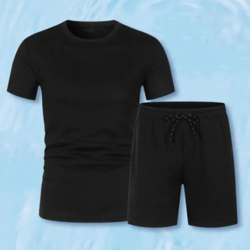 Herren Trainingsanzüge Sportbekleidung Set Sommer Casual Outfit O-Ausschnitt Kurzarm T-Shirt mit elastischem Kordelzug in der Taille Shorts Taschen