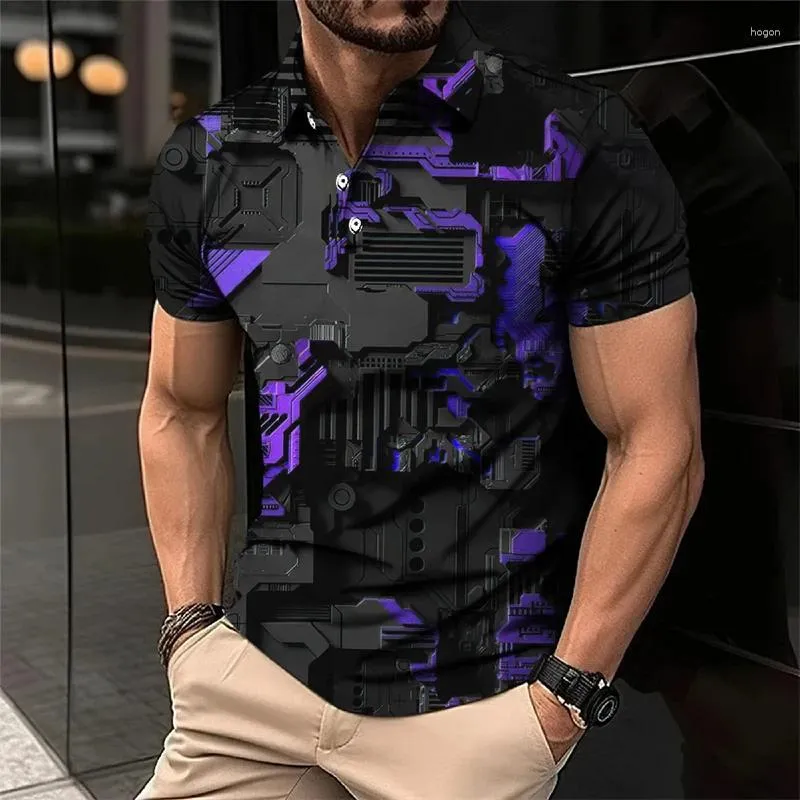 Herenpolo's Cool Mecha 3D-geprinte poloshirts met korte mouwen voor herenkleding Tech-stijl Mode Techwear Sport-spiershirt