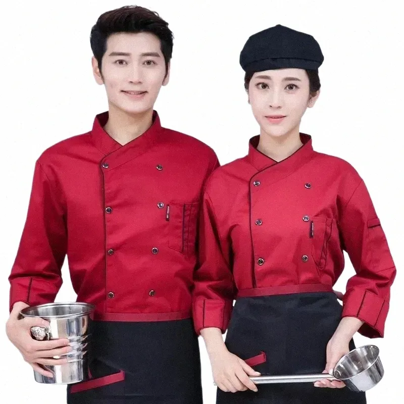 men and Women Cott Pastry Chef Work Clothes Dert Shop Bakery Chef Uniform Lg-sleeved Autumn and Winter Clothing S8Wv#