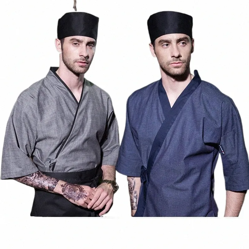 Uniformes de chef japonês restaurante cozinha sushi chef jaquetas chef kimo cozinha cozinheiro casaco garçom macacão cozinha camisa tops c13y #