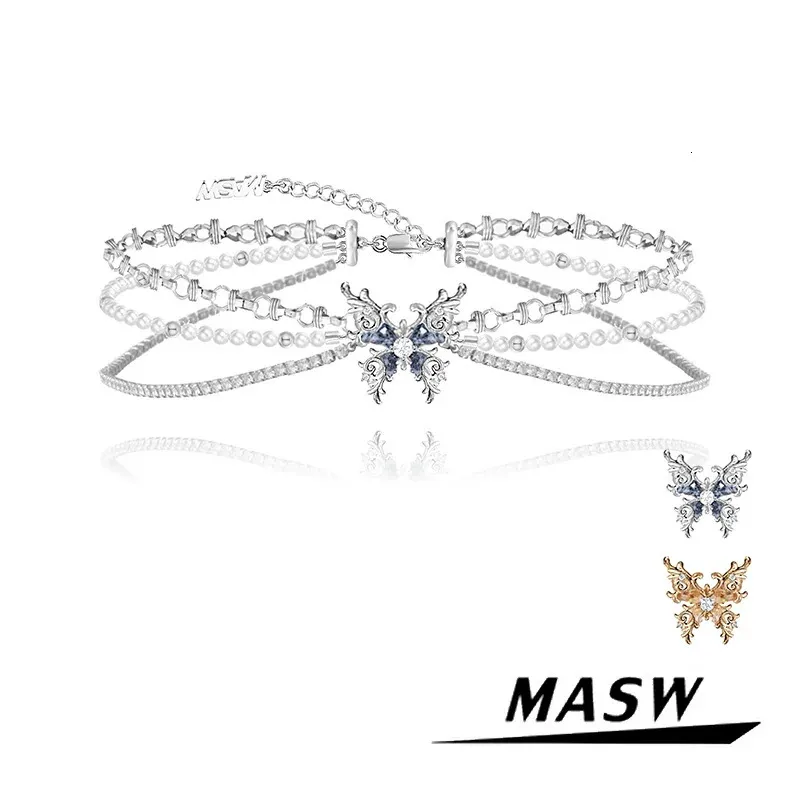 MASW Origineel Ontwerp Luxe Senior Sense Grote Vlinder Charm Choker Ketting Voor Vrouwen Meisje Sieraden Gift Populier Stijl 240329