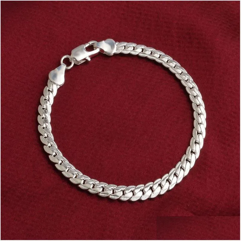 Pulseras con dijes Venta 925 Sier Plateado 5 mm Pulsera para hombre Joyería Cobre Cadena de eslabones cubanos para mujeres y hombres 20 cm Entrega de gota Dhkxb