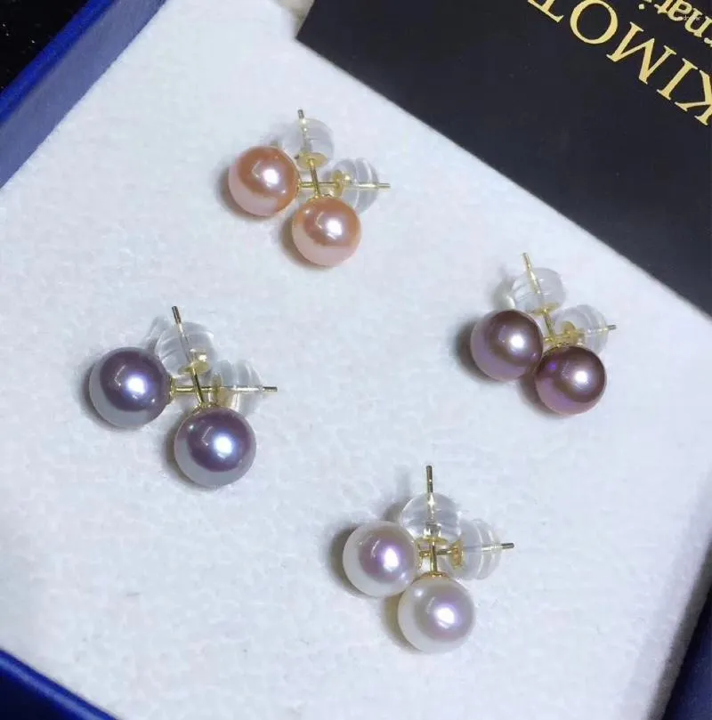 Stud Earrings 18K Gold-plated Zircon 9-10mm Gorgeous KOYA White ROUND Pearl Earring