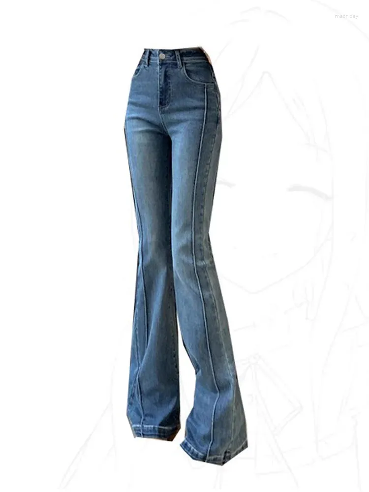 Damesjeans 2024 Mode Eenvoudige Denim Broek Dames Ontwerp Hoge Taille Slanke Bell Bottoms Kantoor Dame Streetwear Dagelijks Basic Japans