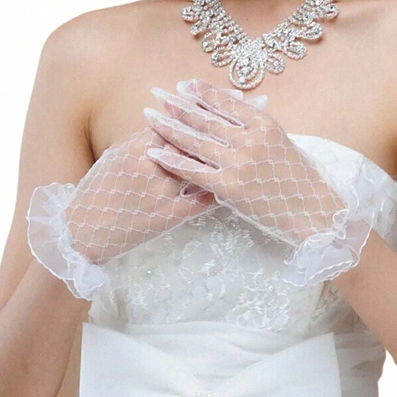 1Pair Black Red White Ivory Short Lace Bridal Gloves Wedding Accores Party Lace Gloves 2023 Y3L6#