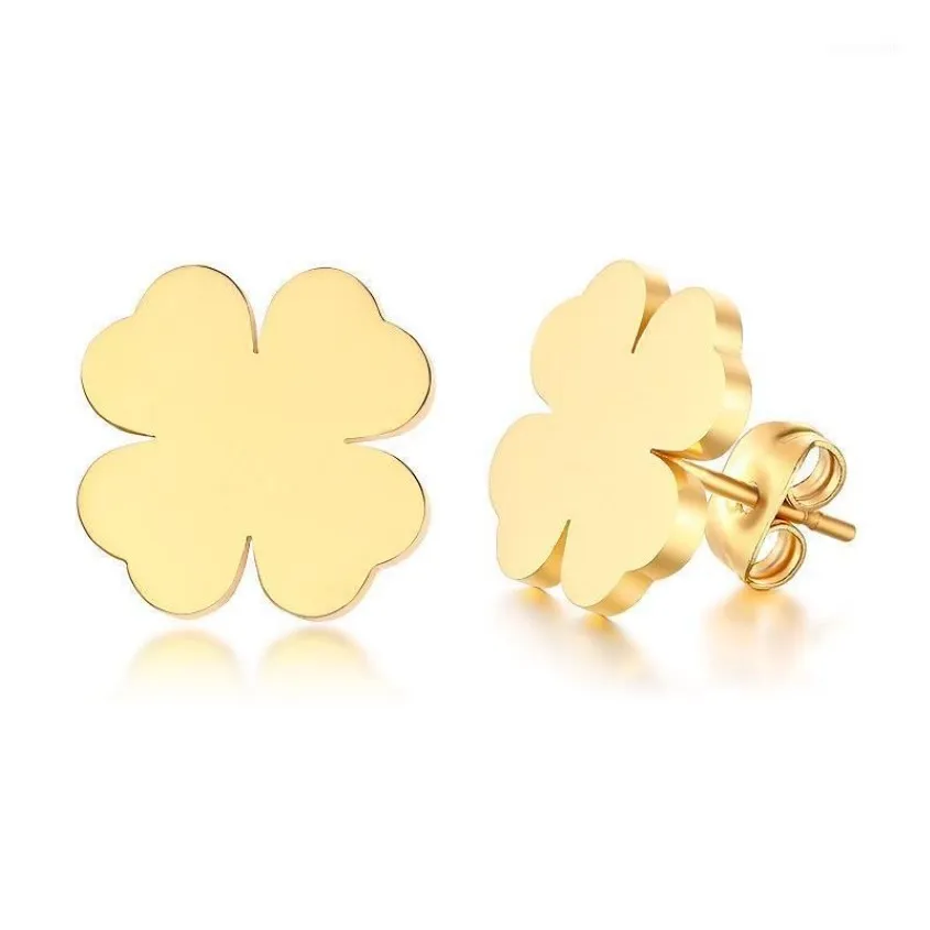 Stud Four-Leaf Clover Accessories Ear Studs Rostfritt stål icke-blekande koreansk stil Creative Ladies Simple and Fresh Earring272s