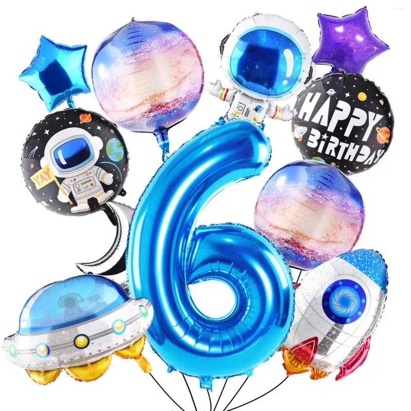 Dekoracja imprezy 11PCS Outter Space Temat Decorations Rakieta UFO Planet Foil Balloony dla dzieci 6. Materiały urodzinowe