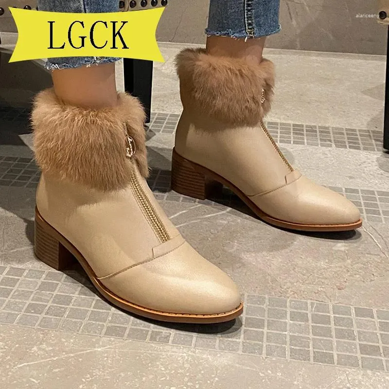 Boots Plus Size 34-39 Women Snow Genuine Leather Ankle Winter Natural Fur Comfortable Non-slip Waterproof Zip