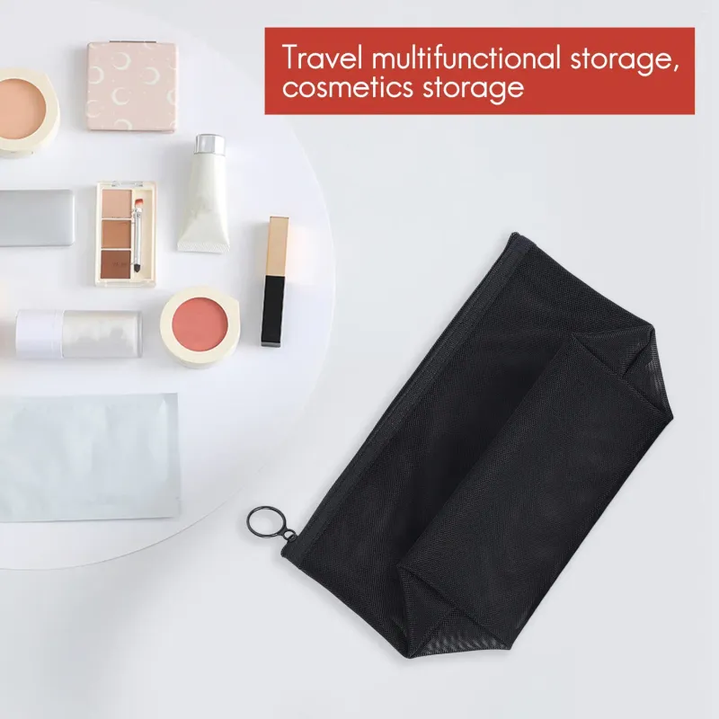 Förvaringspåsar 3 st/ställ in svart nät tydlig kosmetisk väska skönhet tvättmakeup fodral resor