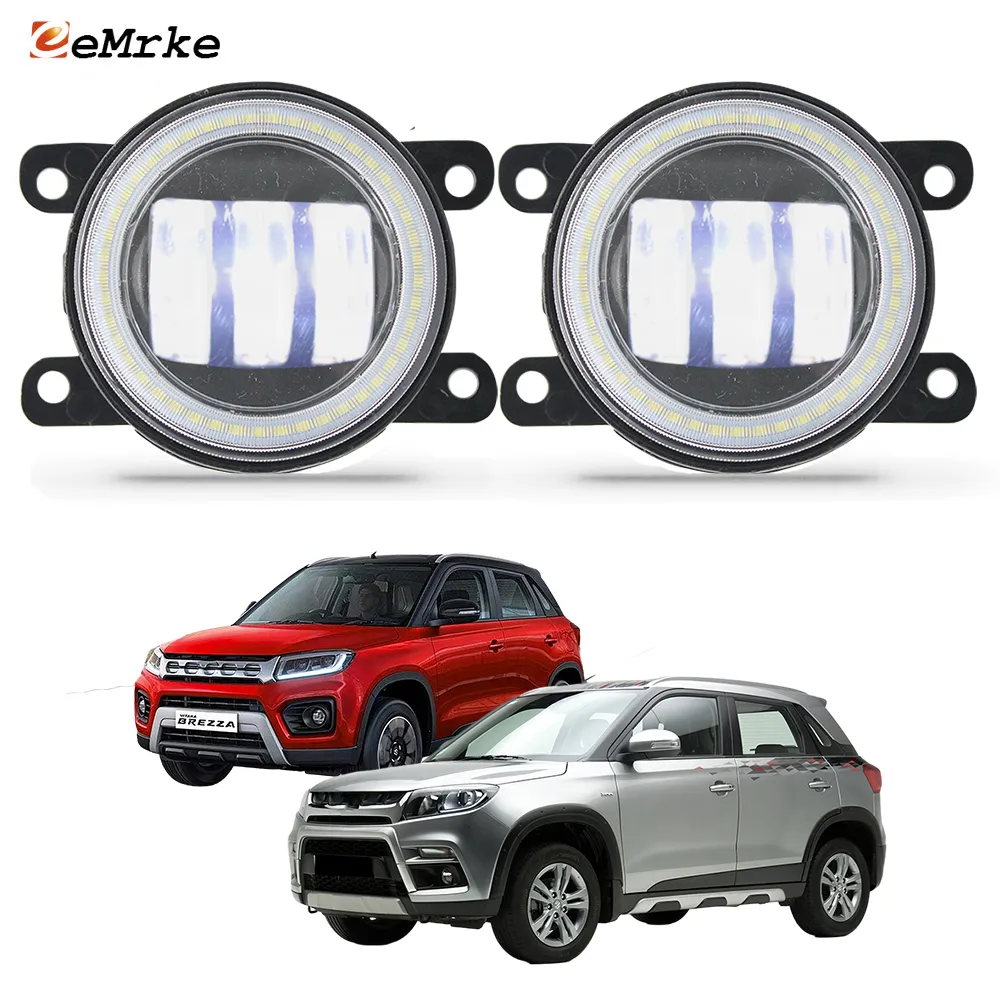 EEMRKE Ensemble de phares antibrouillard LED 30 W/40 W pour Suzuki Vitara Brezza YF 2016-2023 avec lentille transparente Angel Eyes DRL Feux de jour 12 V PTF Accessoires de voiture