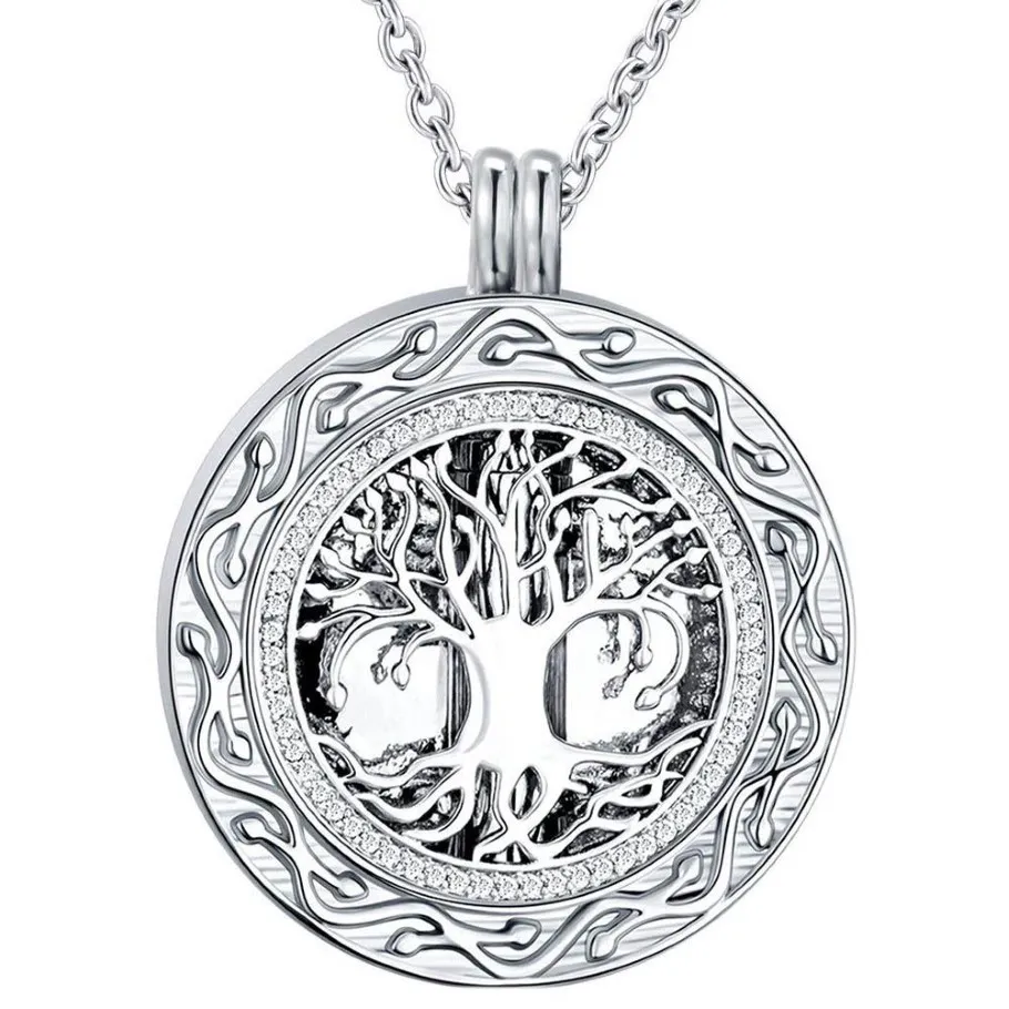 Collana rotonda con urna crematoria dell'albero della vita - Ciondolo ricordo commemorativo delle ceneri dei gioielli della cremazione - Kit imbuto incluso258c