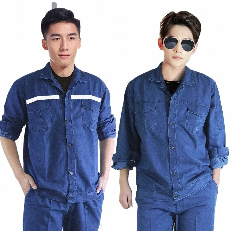 male/female Spring Summer Thin Denim Coveralls Wear Resistant Breathable Reflective Welding Suit Workshop Auto Repair Uniforms J6hz#