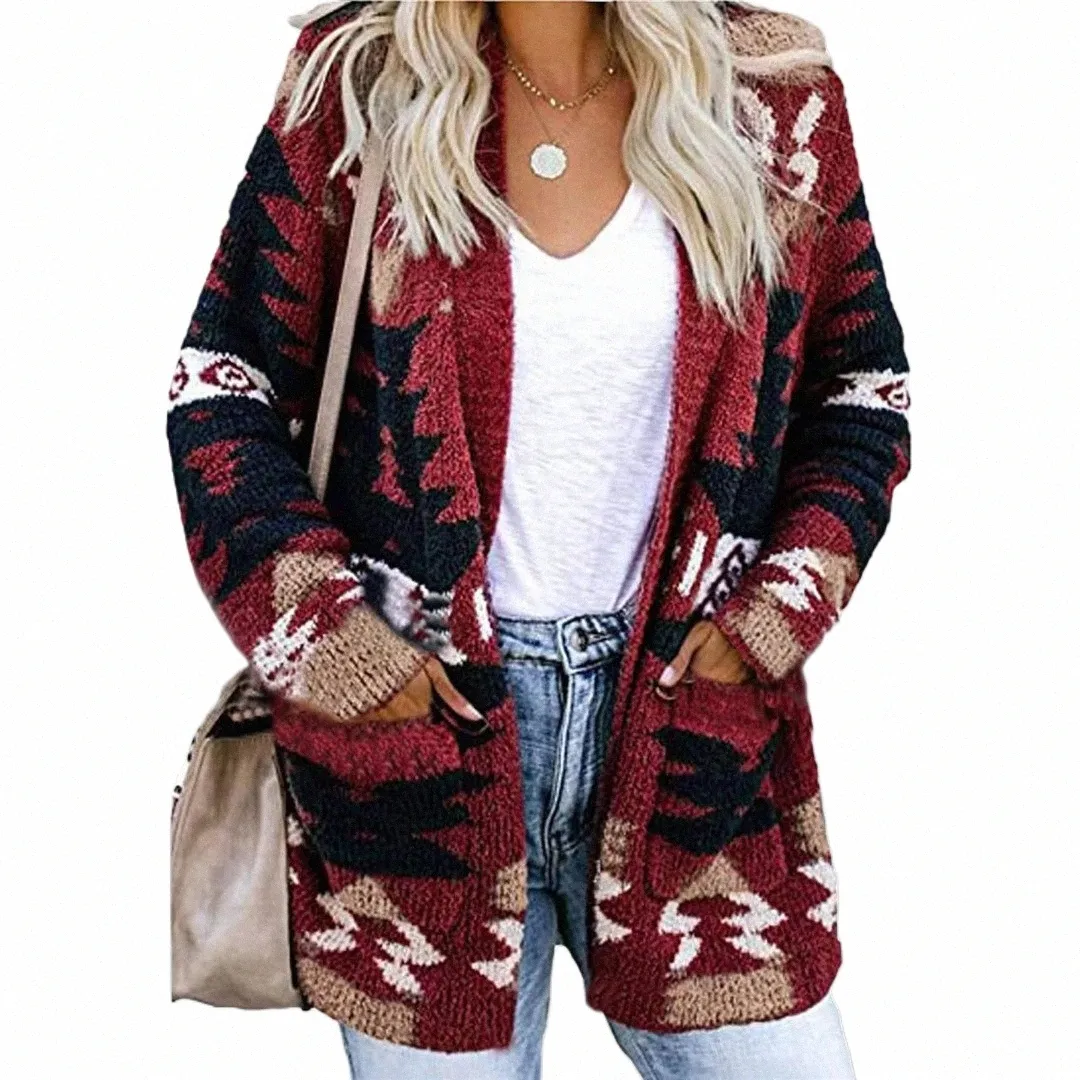 Mulheres Retro Boho Cardigan Lg Manga Malha Natal Halen Cardigan Solto Solto Camisola 84Py #