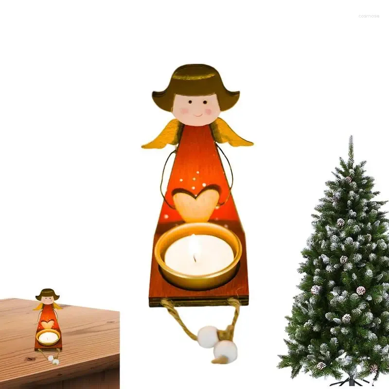 Ljusstakar jul ängel ljusstake trä målning hållare med robusta metallbrickor bordsmycken för vardagsrum sovsal