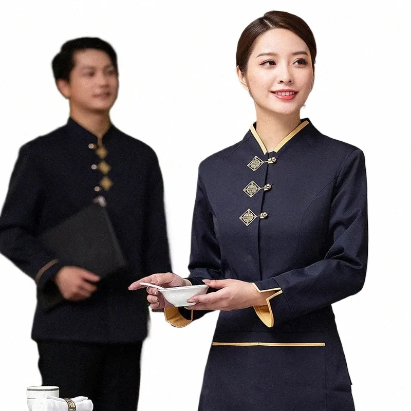 Restaurant-Lobby-Kellner-Arbeitskleidung Männer und Frauen Lg-Ärmel Chinese Hot Pot Restaurant Willkommenskleidung Aut a1zm #