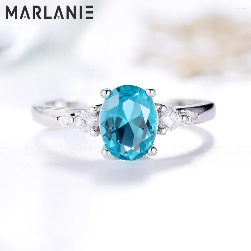 Bagues de cluster Marlanie 14K Rose Gold Rempli Sterling Nano Swiss Blue Topaz 925 Argent pour femmes Bijoux de pierres précieuses colorées