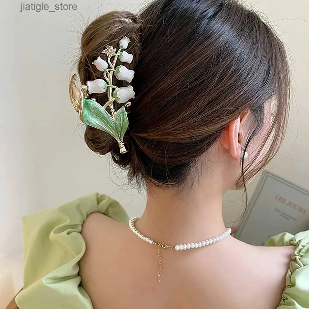 Hårklipp metall Lily of the Valley Hair Clip Fashion Hair Claws For Women New Barrettes Hairpin Hair Accessories Headwear Y240329