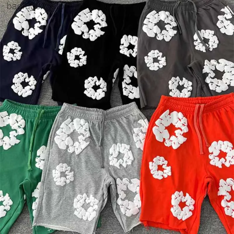 Shorts pour hommes 100% coton à manches courtes lettre mousse imprimé floral sans décoration brossé élastique extérieur shorts Q240329