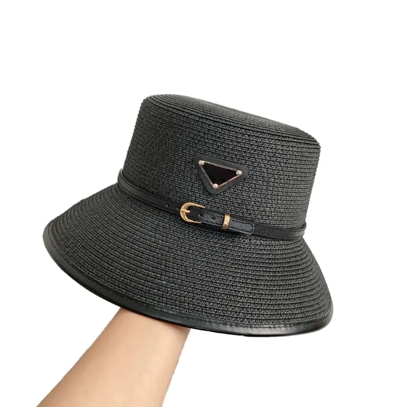 Chapeau tricoté de luxe Adumbral à large bord noir blanc couleur métal triangle mode chapeau de soleil été soleil prévenir plaqué or cuir chapeau de paille lettre ga0132 C4