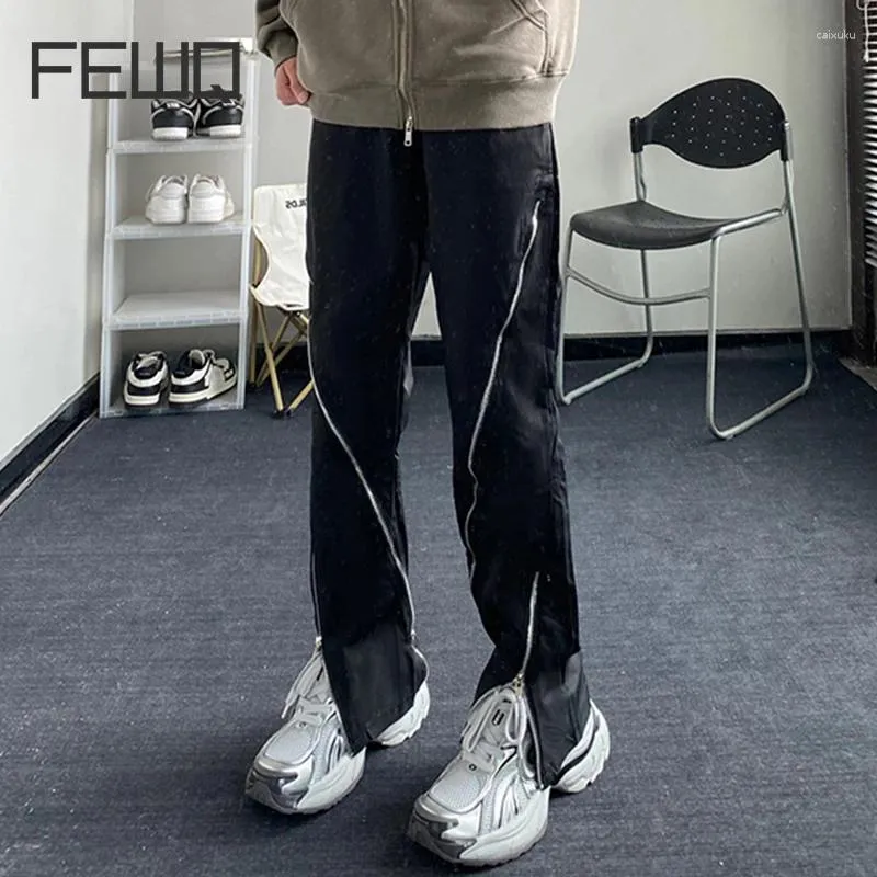 メンズパンツ数ダークウェアニッチジッパーメンズカップカジュアル2024韓国ファッションデザインスプリットヘム男性ズボン24x1541
