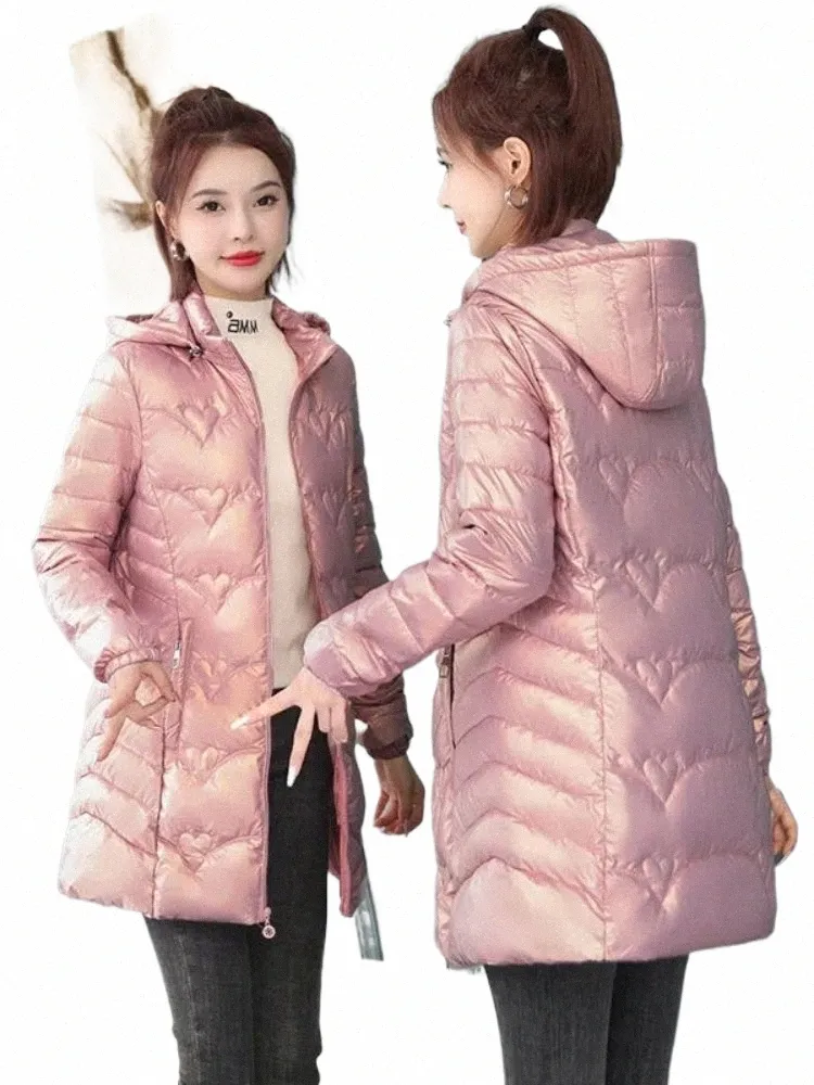 2023 nuova giacca invernale Lg Cappotti Donna Parka con cappuccio lucido Giù Cott Giacca calda casual Parka imbottito Cott Cappotto femminile z5QA #