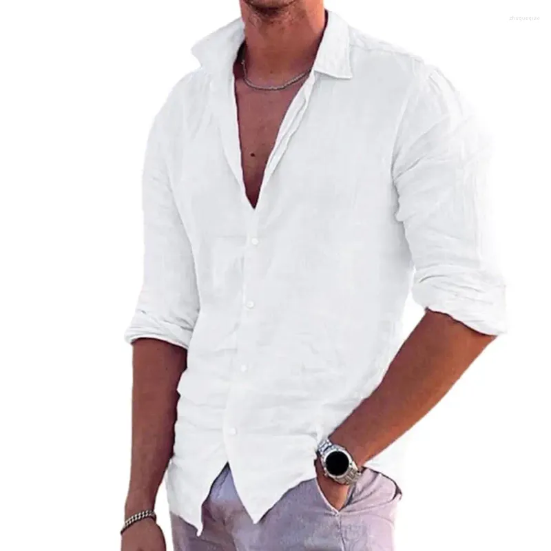 Chemises décontractées pour hommes Men Shirt Ablème V Neck avec manches longues en couleur unie à poitrine mono-pont matériau doux pour l'automne