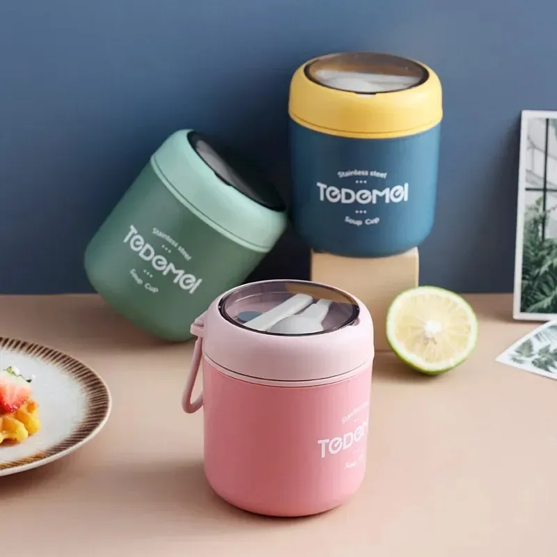 Mini boîte à déjeuner thermique, récipient alimentaire avec cuillère, tasse à soupe sous vide en acier inoxydable, boîte à déjeuner isolée