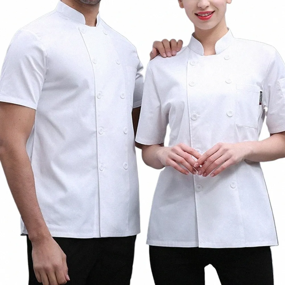 Stijlvolle Restaurant Uniform Sneldrogend Chef-kok Jas Double Breasted Mannen Vrouwen Chef Shirt Gebak Kleding Anti-Vuile I75Y #