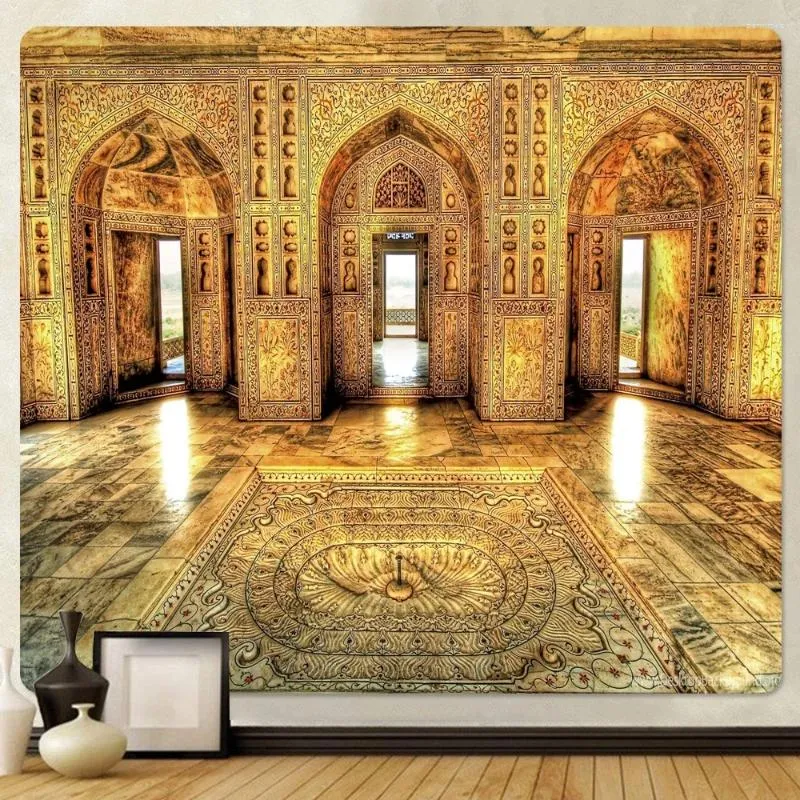 Tapissries Golden Hall Scene Home Decoration Art Tapestry Hippie Bohemian Yoga Mat Living Room Sovrum