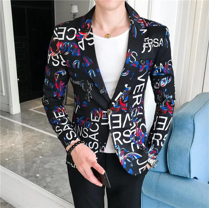 Men's Suits 2024 Spring And Autumn Product Fashionable Trendy Letter Printed Small Suit Fragmented Flower For Men