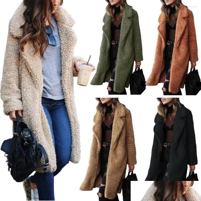 Chaquetas para mujer Abrigo largo Mujer Otoño Invierno Fleece Chaqueta cálida Vintage P Abrigo Damas Teddy Soft Suelto Parkas Outerwear Drop Deliv Otbkv