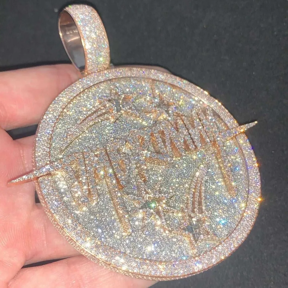 Подвеска в стиле хип-хоп Bling Iced Out из муассанита из стерлингового серебра с бриллиантами Ожерелье на заказ247U