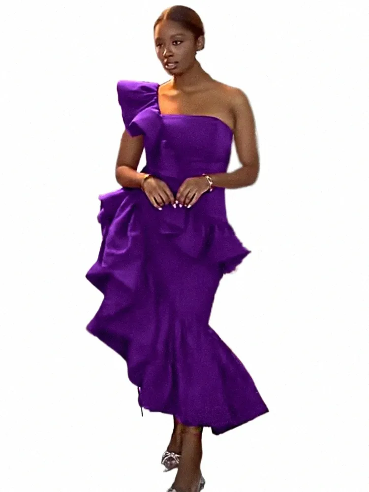 One Shoulder Purple Dres Ruffles High midjan Oregelbundna sexiga damer Evening Wedding Event OCN Party Gowns for Women Autumn R3XC#