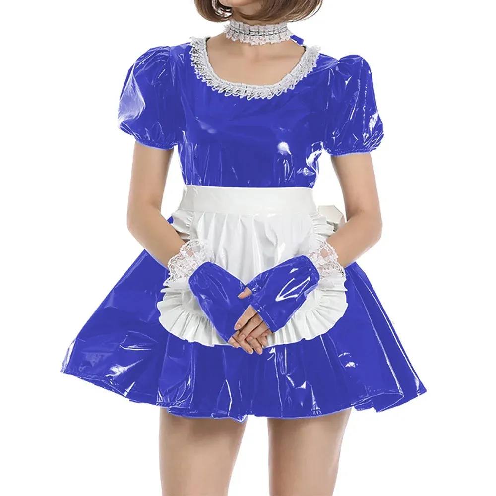 Sexy PVC Sissy Jurk Korte Mouw A Lijn Geplooide Jurk Met Schorthandschoenen  Maid Dress Halloween Party Frans Uniforme Kostuum 7xl Van 106,21 € | DHgate, image size:1000x1000