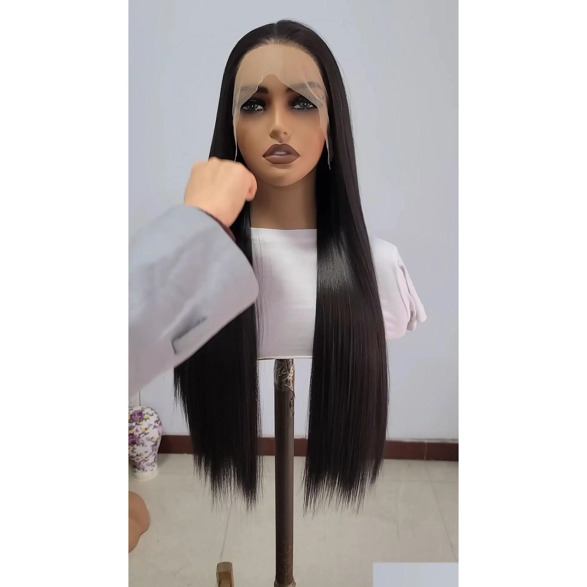 Lace Wigs Front Wig Natural Color Long Straight Hair Chemical Fiber High Temperature Silk Matte Synthetic Daily Wear Korean Drop Deliv Oth5C