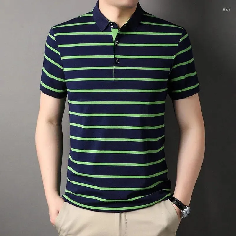 رجال Polos 2024 Fashon 95 ٪ Cotton Polo Shirt Man مخططة غير رسمية الصيف الناعمة الناعمة ذوي الجودة عالية الجودة للرجال