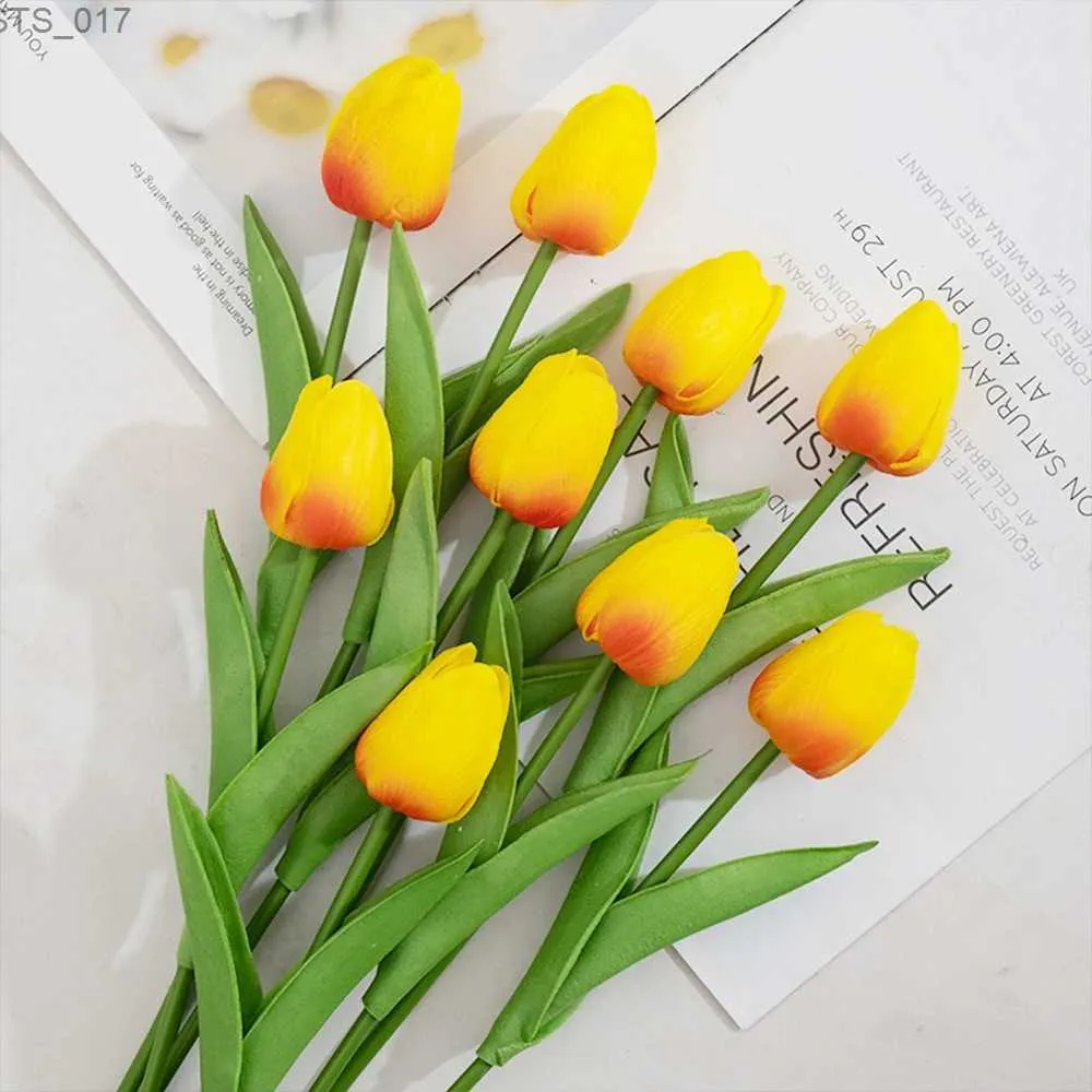 装飾的な花の花輪5 PCS TULIPS人工花バンチ本物のタッチツリップフラワーズ