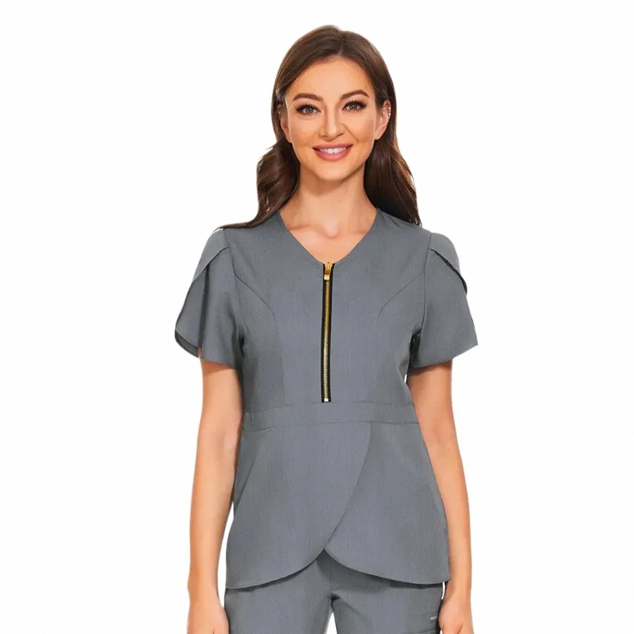 Donne di colore solido Infermiera uniforme manica corta con scollo a V Top camicia oversize Scrub per l'operatore sanitario femminile Abbigliamento clinica t8hU #