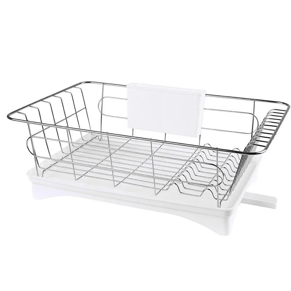 Andra hushållsorganisationer Dish Rack Drainer Holder Kök Torkning Organiser Stål Rostfritt bestick tallriksbricka Silar Trä S OT03C