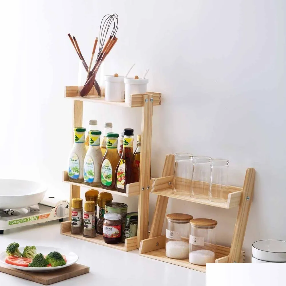 Other Housekeeping Organization Desktop Wood Shelf Kitchen Rack Organizer Storage Spice Seasoning Jars Bottles Holder Drop Delivery Ho Ot1Li