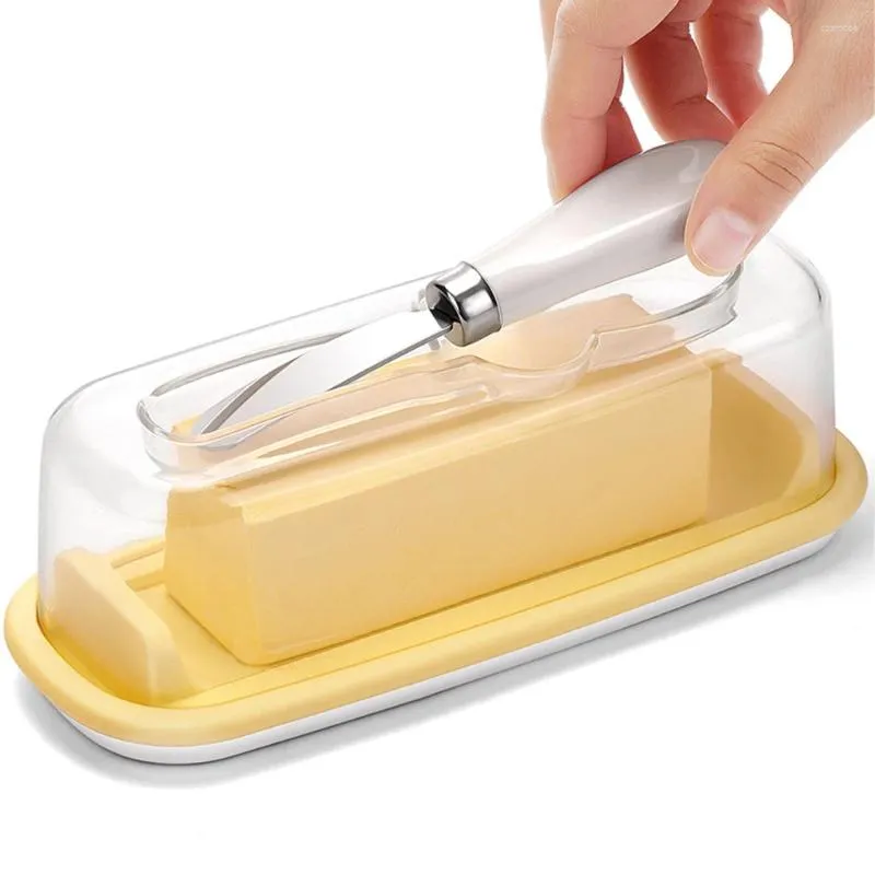 Plates Clear Butter Dish With Lid Rectangular Container Knife For Countertop Refrigerator Door Shelf