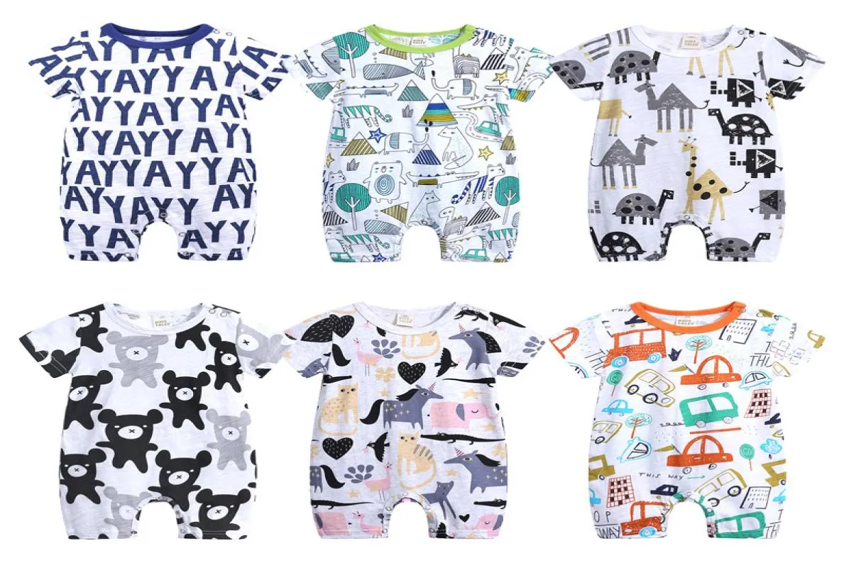 Baby Boys Plestuits Cartoon 6 Designs Summer Summer Sleeve Cartoon Animal Printed Rompers Compless Girls Playfit 018m9766880