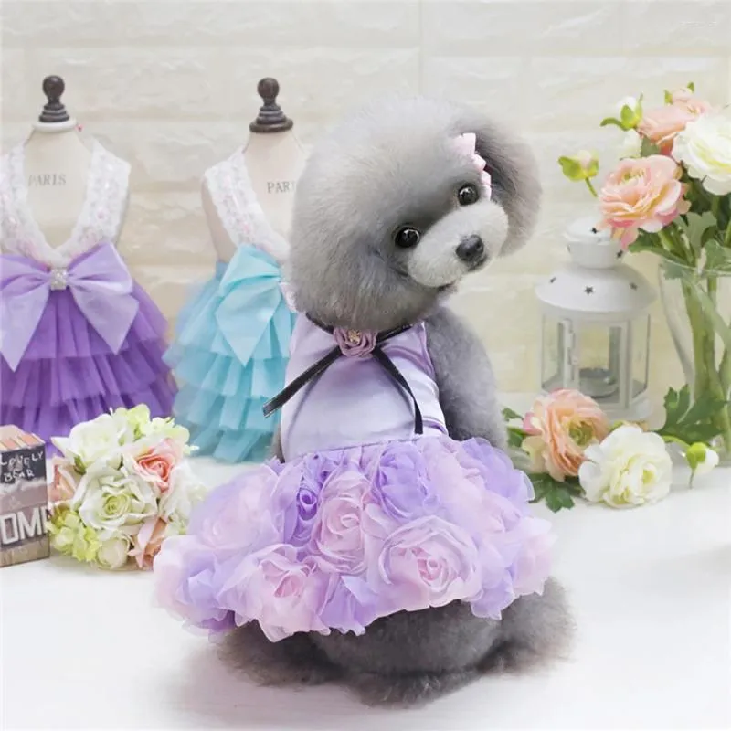 Vestuário para cães pequenos cães menina doce flor princesa saia sem mangas tutu vestido cachorrinho gato buceta teddy roupas aniversário vestidos de festa de casamento