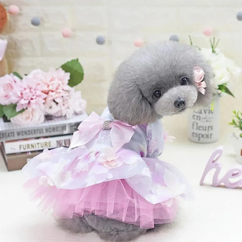 Hundebekleidung Frühling Herbst Blumenhaustierkleider für kleine Hunde Schleife Tutu Geburtstagsfeier Hochzeitskleid Teddy Chihuahua Katzenkleidung