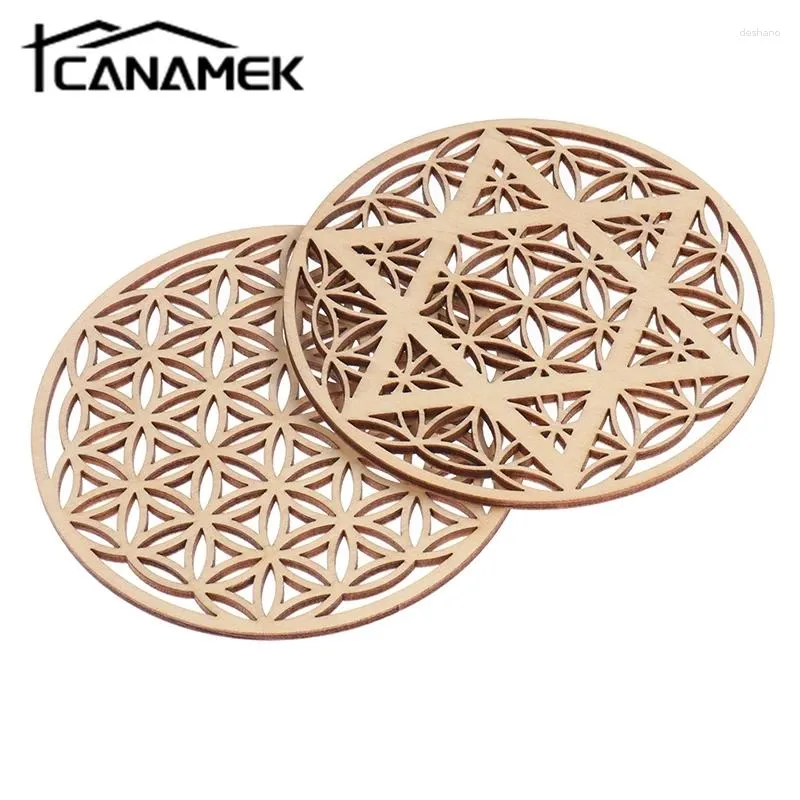 Table Mats 1PC Creative Chakra Pattern Wood Flower Of Life Natural Symbol Round Cup Pad Meditation Board Home Wall Decor Base