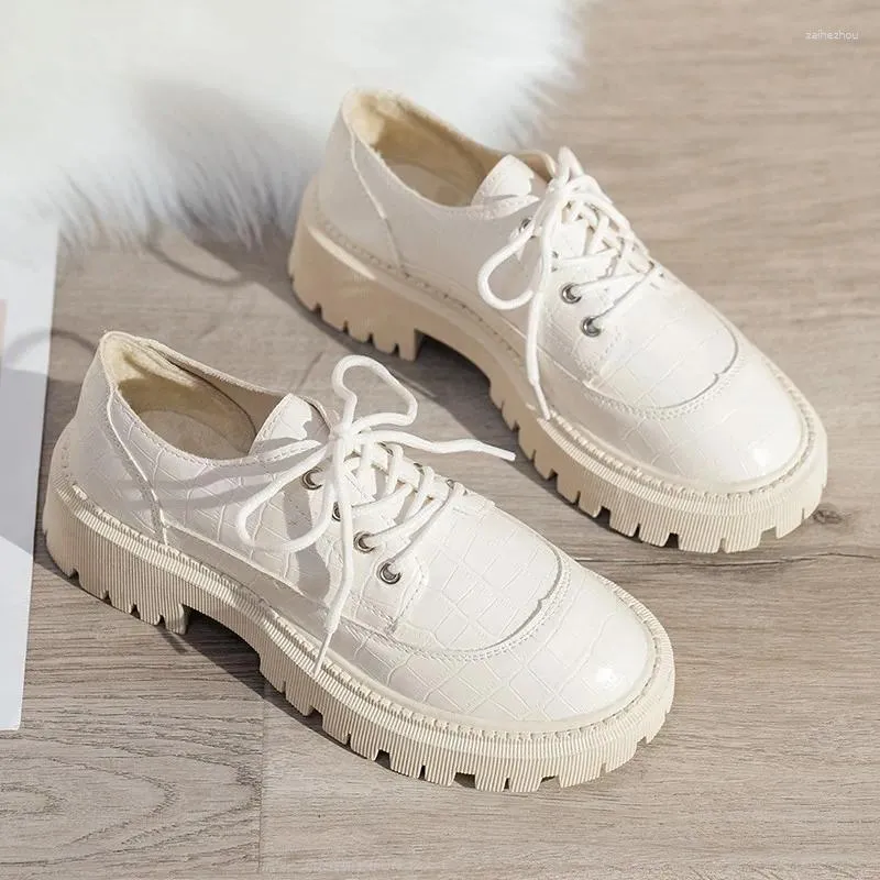 Casual Shoes 2024 Fashion Temperament Ladies Lace-up Flat Thick-soled Loafers Lace Up Spring And Autumn Women's
