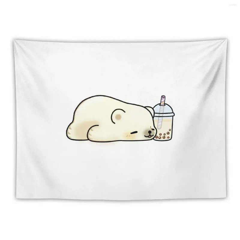 Tapestries Little Polar Bear Chilling With It's Boba Tea Tapestry Bedroom Decor Room Decorations